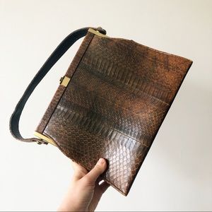 vintage snake skin purse, brown snake skin purse, madmen, green snakeskin